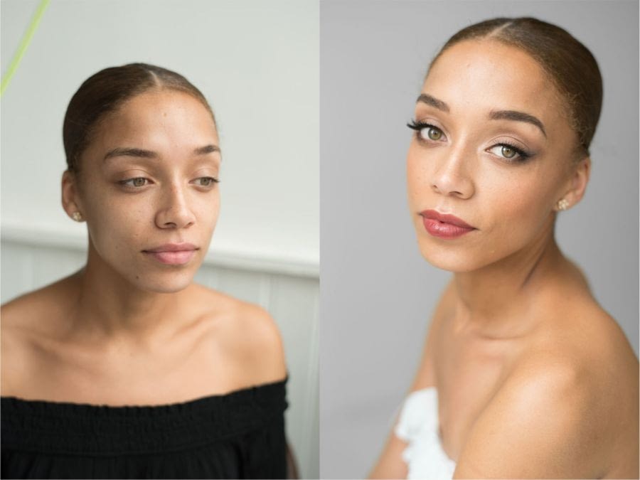 before and after makeup transformation for a bride