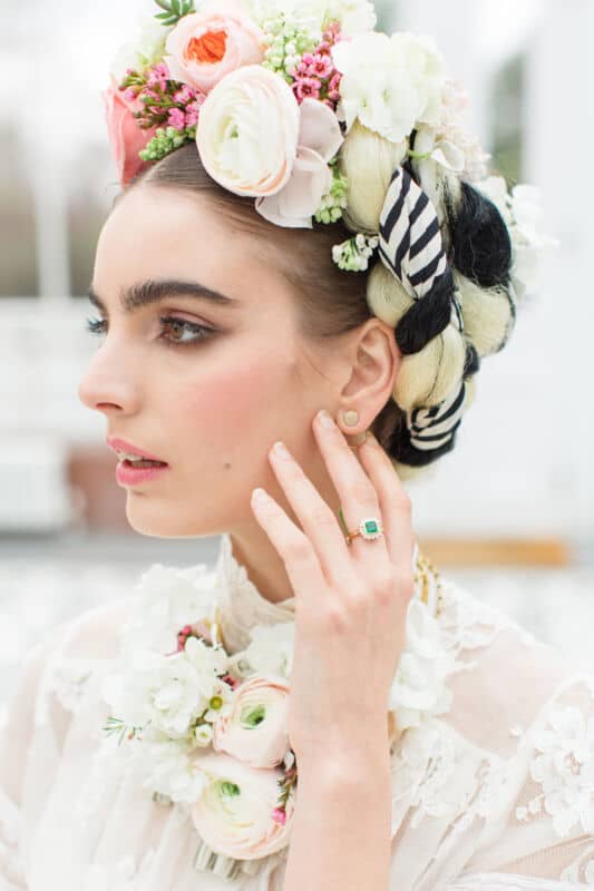 Bridal makeup look inspired by Frida Kahlo stunning flower crown